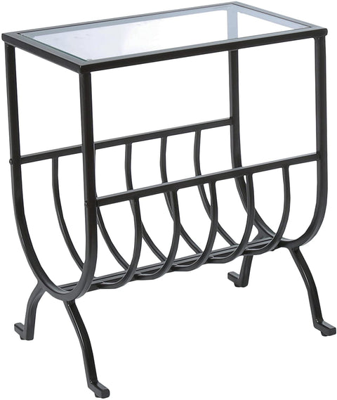 Oakestry Metal Magazine Table with Tempered Glass, Stardust Brown