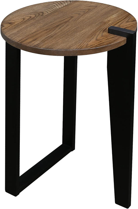 Oakestry Sundial Contemporary Round American Solid Oak End Table, Forest Gray Top, Black Legs