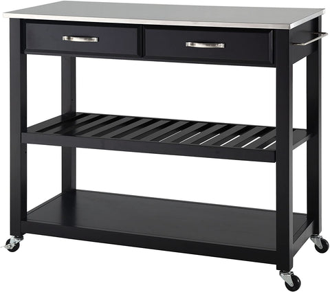 Oakestry Portable Kitchen Cart with Stainless Steel Top - Black