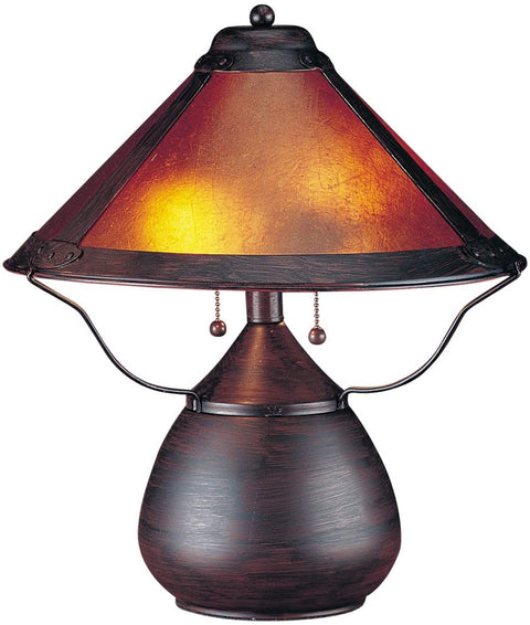 Oakestry BO-464 Two Light Mica Shade Table Lamp in Rust Finish