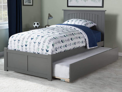 Oakestry Nantucket Platform Bed with Footboard and Turbo Charger with Twin Extra Long Trundle, Grey