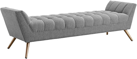 Oakestry Response Mid-Century Modern Bench Large Upholstered Fabric in Expectation Gray