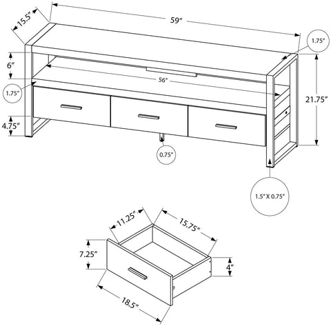 Oakestry TV Stand-Console with 3 Drawers and Shelves-Industrial Modern Style Entertainment Center with Metal Legs, 60&#34; L, Black Reclaimed Wood Look