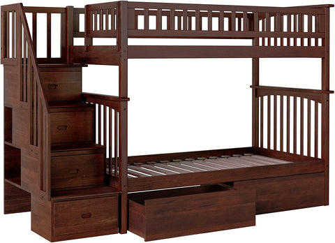 Oakestry Staircase Bunk with Turbo Charger and Urban Bed Drawers, Twin/Twin, Walnut