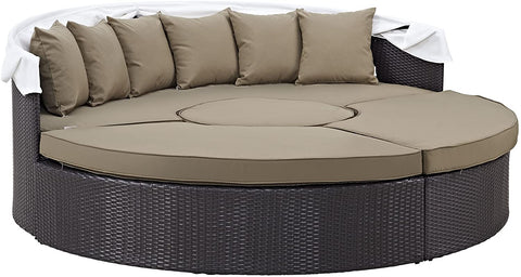 Oakestry Quest Wicker Rattan Outdoor Patio Canopy Sectional Daybed in Espresso Mocha