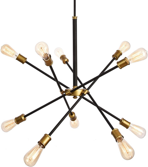 Oakestry LD8003D28 Axel 10 Light 27-3/16&#34; Wide Sputnik Chandelier, Black/Brass