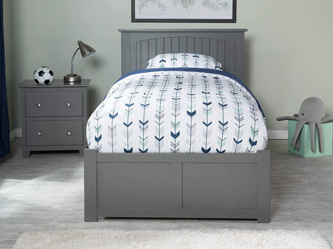 Oakestry Nantucket Platform Bed with Footboard and Turbo Charger with Twin Extra Long Trundle, Grey