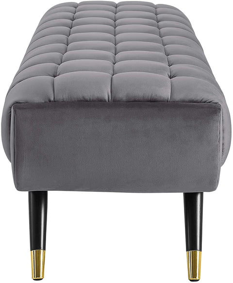 Oakestry Adept Mid-Century Modern Velvet Upholstered Tufted Accent Bench in Gray