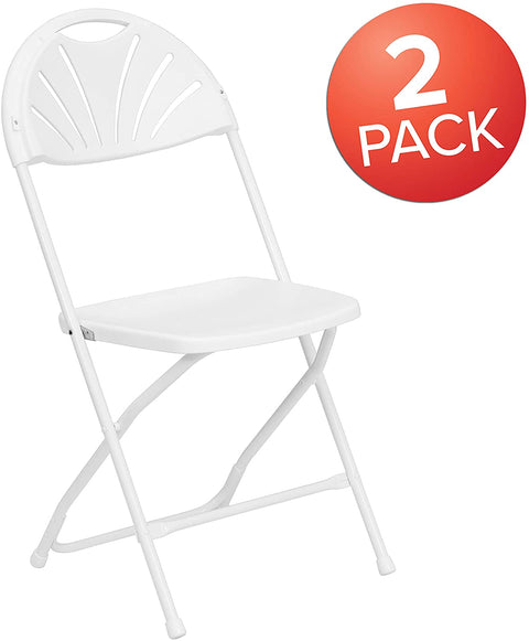 Oakestry 2 Pack HERCULES Series 650 lb. Capacity White Plastic Fan Back Folding Chair
