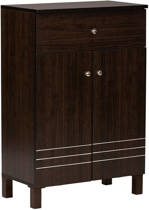 Oakestry Oakestry Felda Dark Brown Modern Shoe Cabinet with 2 Doors and Drawer