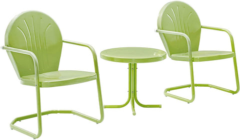 Oakestry KO10004KL Griffith 3-Piece Retro Metal Outdoor Seating Set with 2 Chairs and Side Table, Key Lime