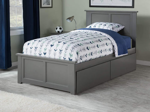 AFI Madison Platform Matching Footboard and Turbo Charger with Urban Bed Drawers, Twin, Grey