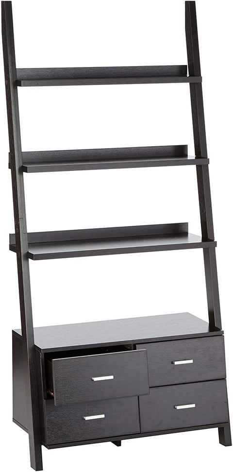 Oakestry Colella Leaning 4-Drawer Ladder Bookcase Cappuccino