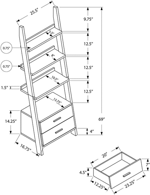 Oakestry , Bookcase, Ladder with 2-Storage Drawers, Cappuccino, 69&#34;H