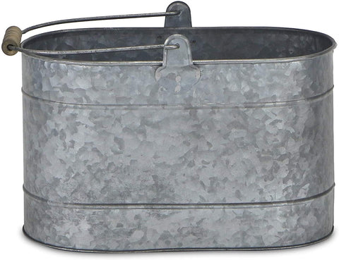 Oakestry FP-4010 Oval Galvanized Bucket with Metal Handle and Wood Grip, Silver