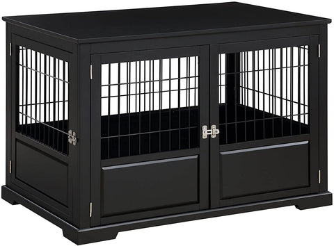 Oakestry Fairview Framed Panel Design Triple Door Indoor Pet Crate with Removable Plastic Tray, Large - Black