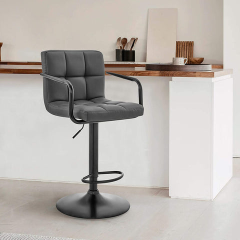 Oakestry LCLABABLGR Laurant Adjustable Gray Faux Leather Swivel Bar Stool Grey, Adjustable Height