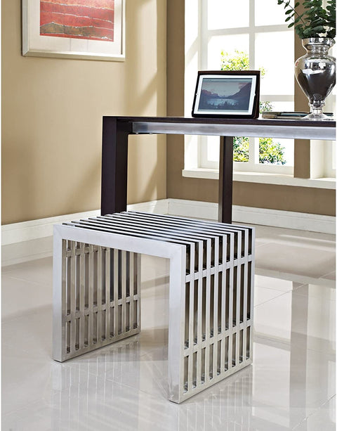 Oakestry Gridiron Contemporary Modern Small Stainless Steel Bench, 19.5&#34;