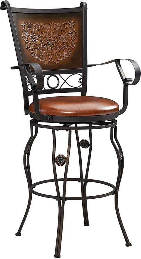 Oakestry Big and Tall Copper Stamped Back Barstool with Arms Bar Stool, Bronze