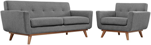 Oakestry Engage Mid-Century Modern Upholstered Fabric Armchair and Loveseat in Expectation Gray