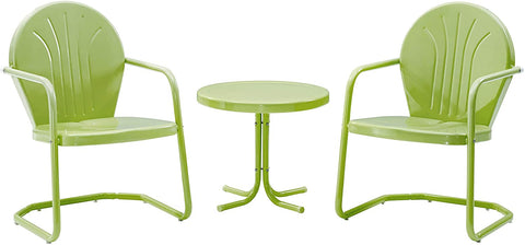 Oakestry KO10004KL Griffith 3-Piece Retro Metal Outdoor Seating Set with 2 Chairs and Side Table, Key Lime