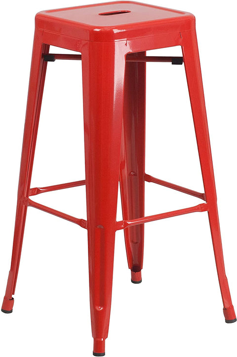Oakestry Commercial Grade 30&#34; High Backless Red Metal Indoor-Outdoor BarStool with Square Seat