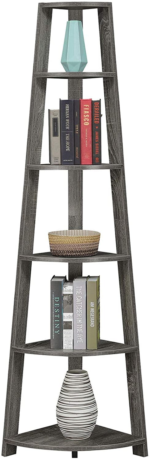 Oakestry 5 Tier Corner Bookcase, Weathered Gray