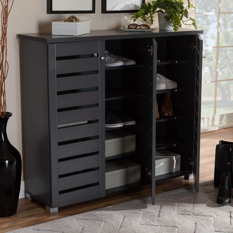 Oakestry Adalwin Modern and Contemporary Dark Gray 3-Door Wooden Entryway Shoe Storage Cabinet