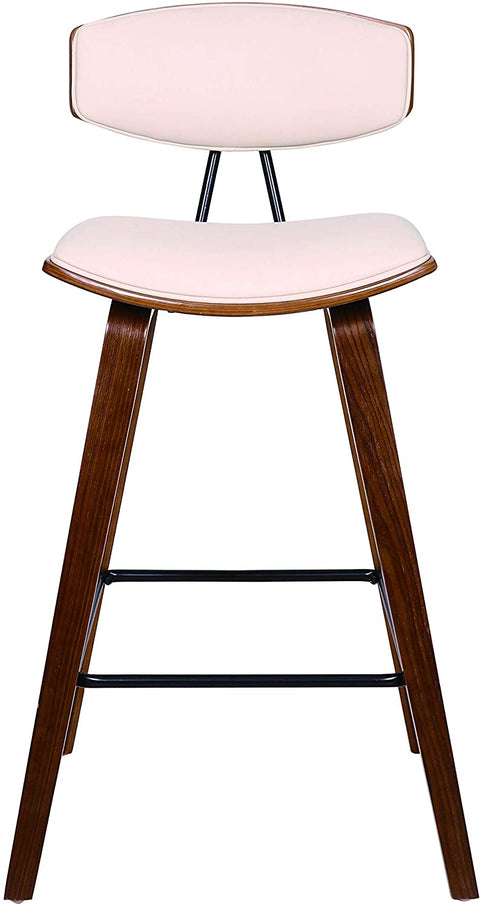 Oakestry Fox Multi Color Option Faux Leather Kitchen Barstool with Walnut Wood Frame and Black Powder Coated Footrest, 26&#34; Counter Height, Cream,LCFOBAWACR26