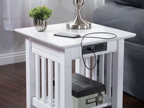 Oakestry Mission End Table with Charging Station, White