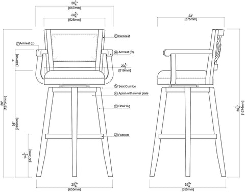 Oakestry Broadmoor Swivel Extra Tall Barstool, 50-Inch, Cappuccino