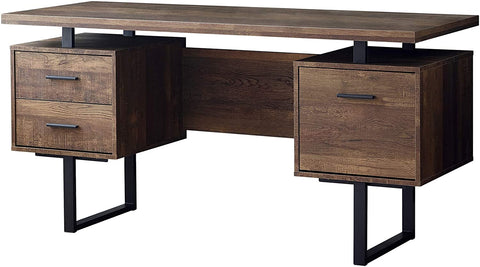 Oakestry Computer Desk with Drawers - Contemporary Style - Home &amp; Office Computer Desk with Metal Legs - 60&#34;L (Brown Reclaimed Wood Look)