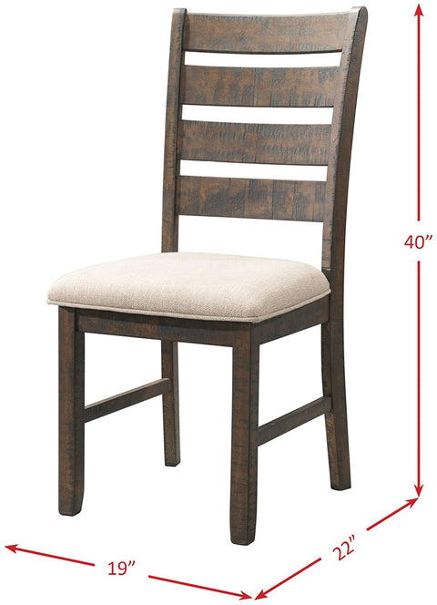 Oakestry Dex Ladder Back Side Chair Set Rustic/Smokey Walnut/Cream Upholstery/Rubber Wood
