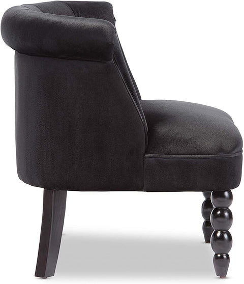 Oakestry Oakestry Flax Victorian Style Velvet Fabric Upholstered Vanity Accent Chair, Large, Black