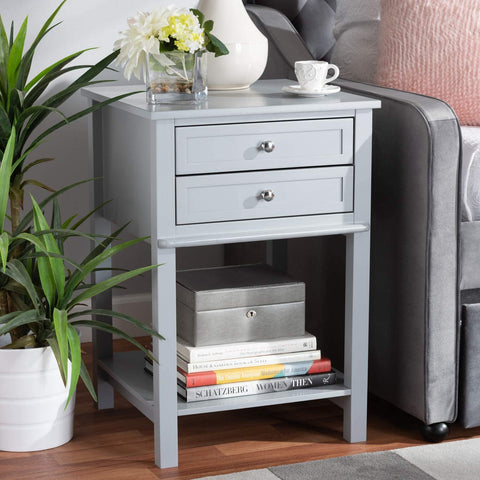 Oakestry Willow Modern Transitional Light Grey Finished 2-Drawer Wood Nightstand
