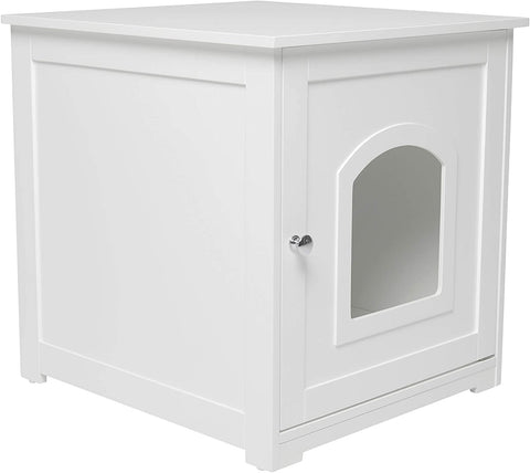 Oakestry Kitty Litter Loo Indoor Hidden Litter Box Enclosure Furniture, Litter Box Cabinet with Framed Panels and Arched Doorways