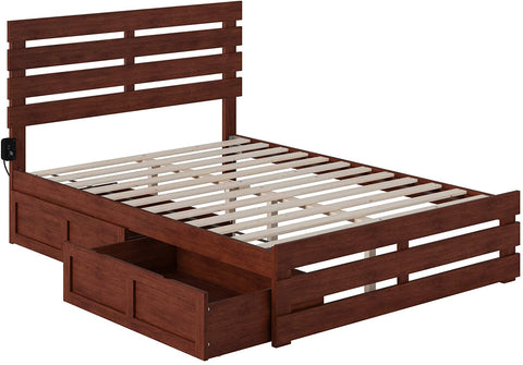 Oakestry Oxford Bed with Footboard and USB Turbo Charger with 2 Drawers, Full, Walnut
