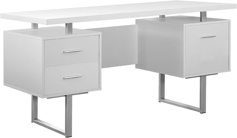 Oakestry White Hollow-Core/Silver Metal Office Desk, 60-Inch