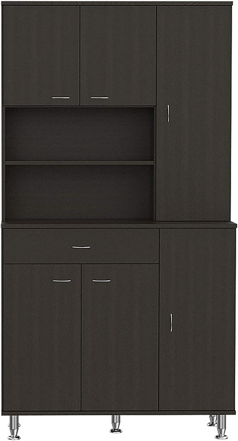 Oakestry Black Modern Engineered Wood Della 90 Pantry Cabinet With Hutch