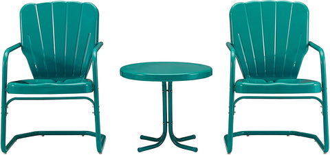 Oakestry KO10012TU Ridgeland Retro Metal 3-Piece Seating Set with 2 Chairs and Side Table, Turquoise