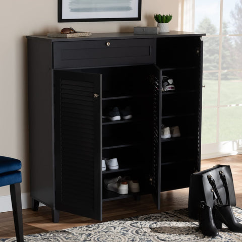 Oakestry Coolidge Modern and Contemporary Dark Grey Finished 11-Shelf Wood Shoe Storage Cabinet with Drawer