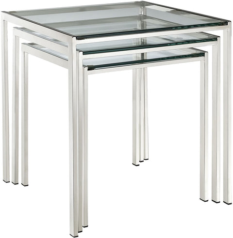 Oakestry Nimble Glass and Stainless Steel 3-Piece Side Nesting Table Set In Silver