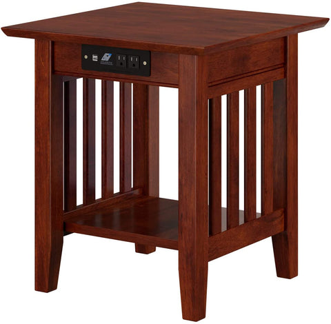 Oakestry AH14214 Mission End Table with Charging Station, Walnut End Table (20&#34; x 20&#34;)