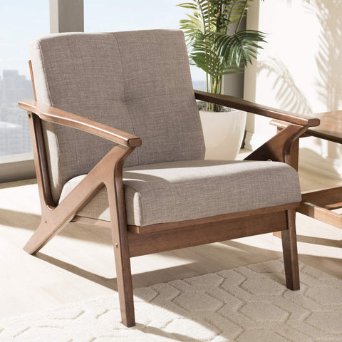 Oakestry Bianca Mid-Century Modern Walnut Wood Light Grey Fabric Tufted Lounge Chair Mid-Century/Light Grey/Walnut Brown/Fabric Polyester 100%&#34;/Rubber Wood/