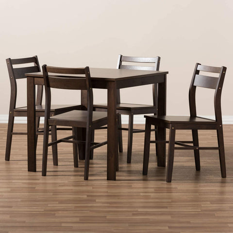 Oakestry Lovy Modern and Contemporary Walnut-Finished 5-Piece Dining Set/Contemporary/Brown/Medium Wood/Rubber Wood