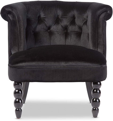 Oakestry Oakestry Flax Victorian Style Velvet Fabric Upholstered Vanity Accent Chair, Large, Black