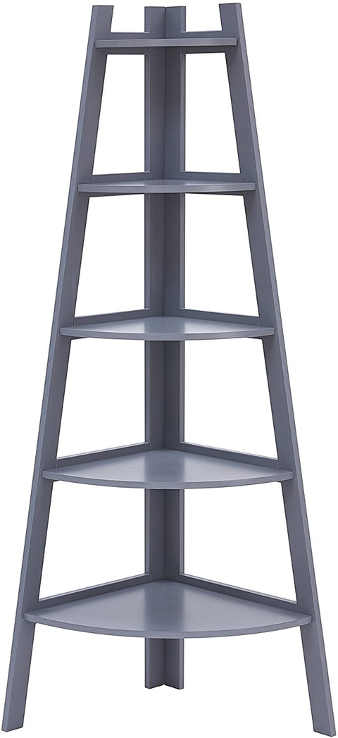 Oakestry BQ0279GR Decorative 5-Tier A-Frame Corner Ladder Bookcase ̢‰âÛÏ Standing Open 5-Shelf Unit ̢‰âÛÏ Gray Finish