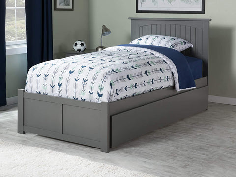 Oakestry Nantucket Platform Bed with Footboard and Turbo Charger with Twin Extra Long Trundle, Grey