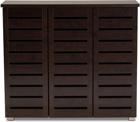 Oakestry Oakestry Adalwin Modern and Contemporary 3-Door Dark Brown Wooden Entryway Shoes Storage Cabinet