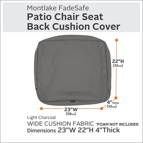 Oakestry Montlake Water-Resistant 23 x 22 x 4 Inch Outdoor Back Cushion Slip Cover, Patio Furniture Cushion Cover, Light Charcoal Grey